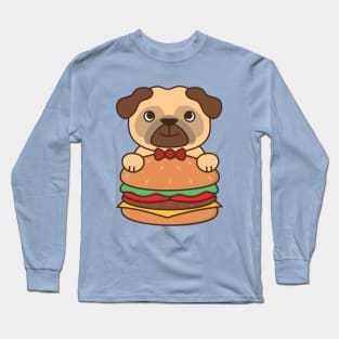 Cute and Kawaii Adorable Pug With Burger Long Sleeve T-Shirt